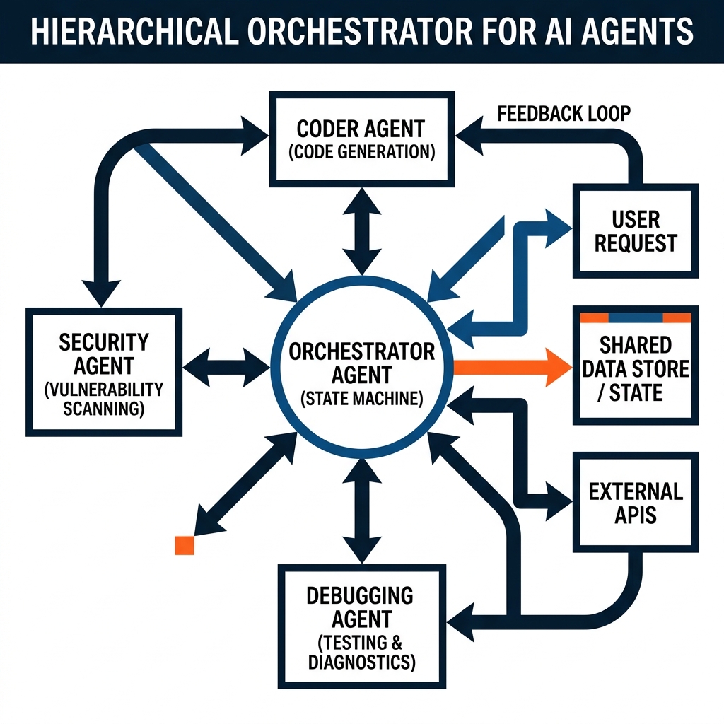 Diagram Arsitektur Hierarchical Orchestrator Agent to Agent