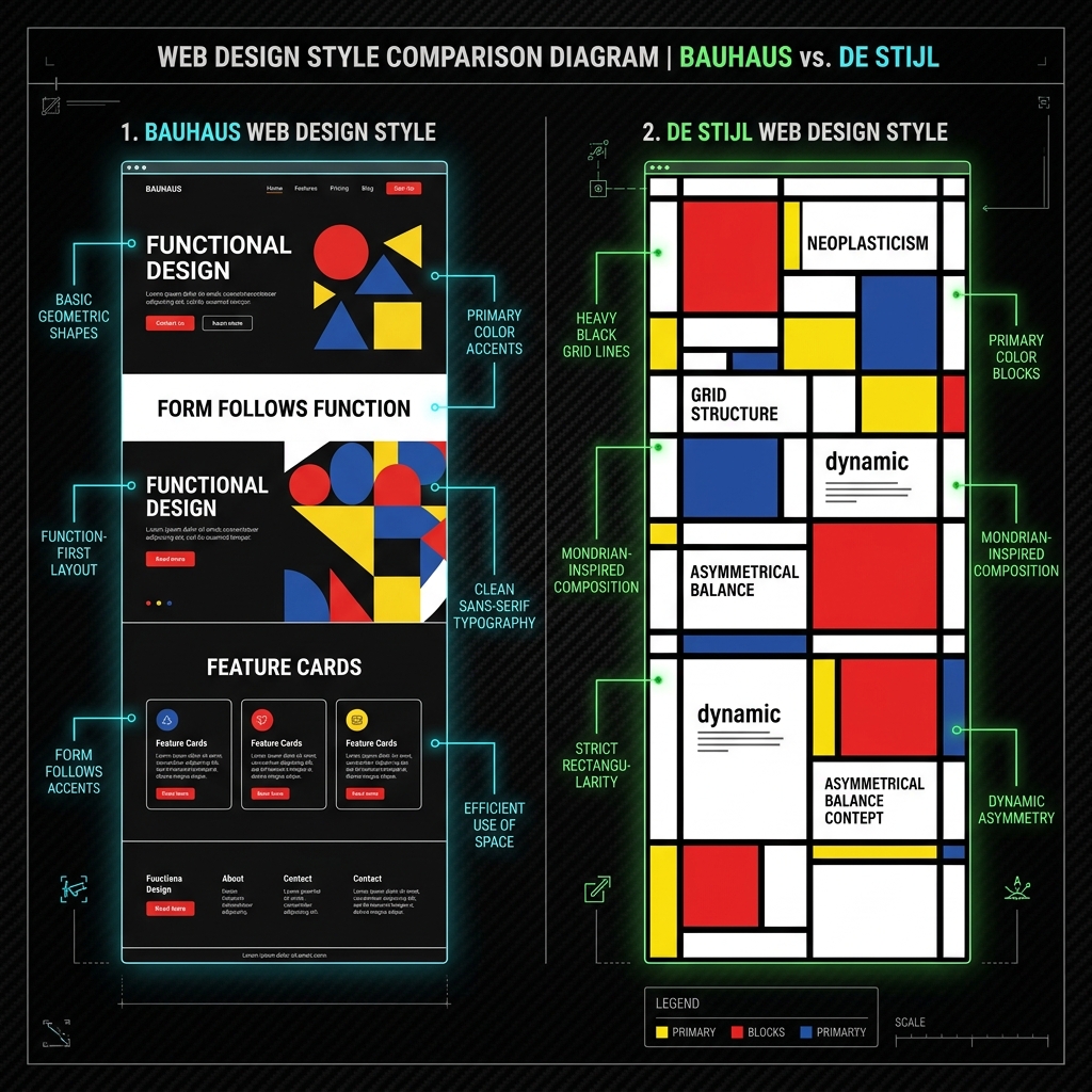 Cetak Biru Desain Modernist Bauhaus vs De Stijl
