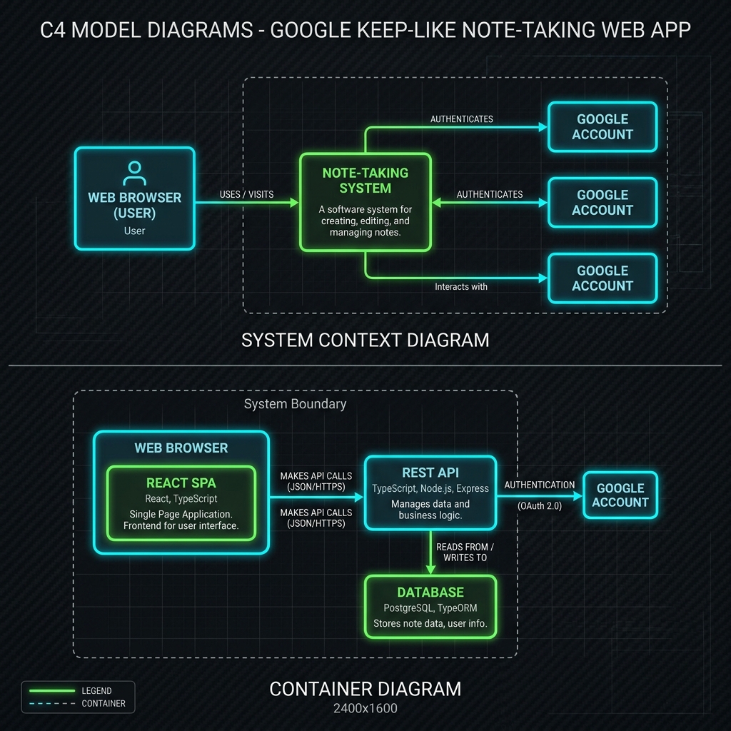 C4 Model Level 1 Context Diagram & Level 2 Container Diagram