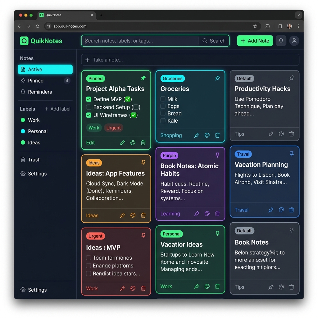 Desain UI Aplikasi QuickNotes