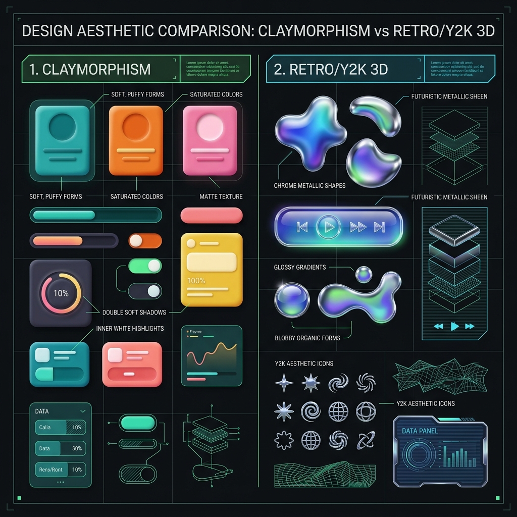 Cetak Biru Estetika Claymorphism vs Retro 3D