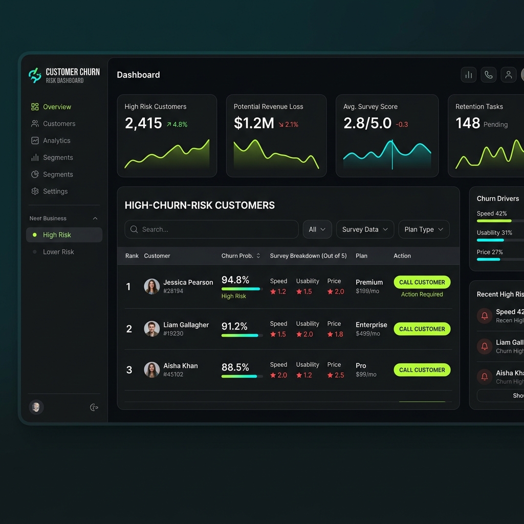 Desain UI Customer Churn Risk Dashboard