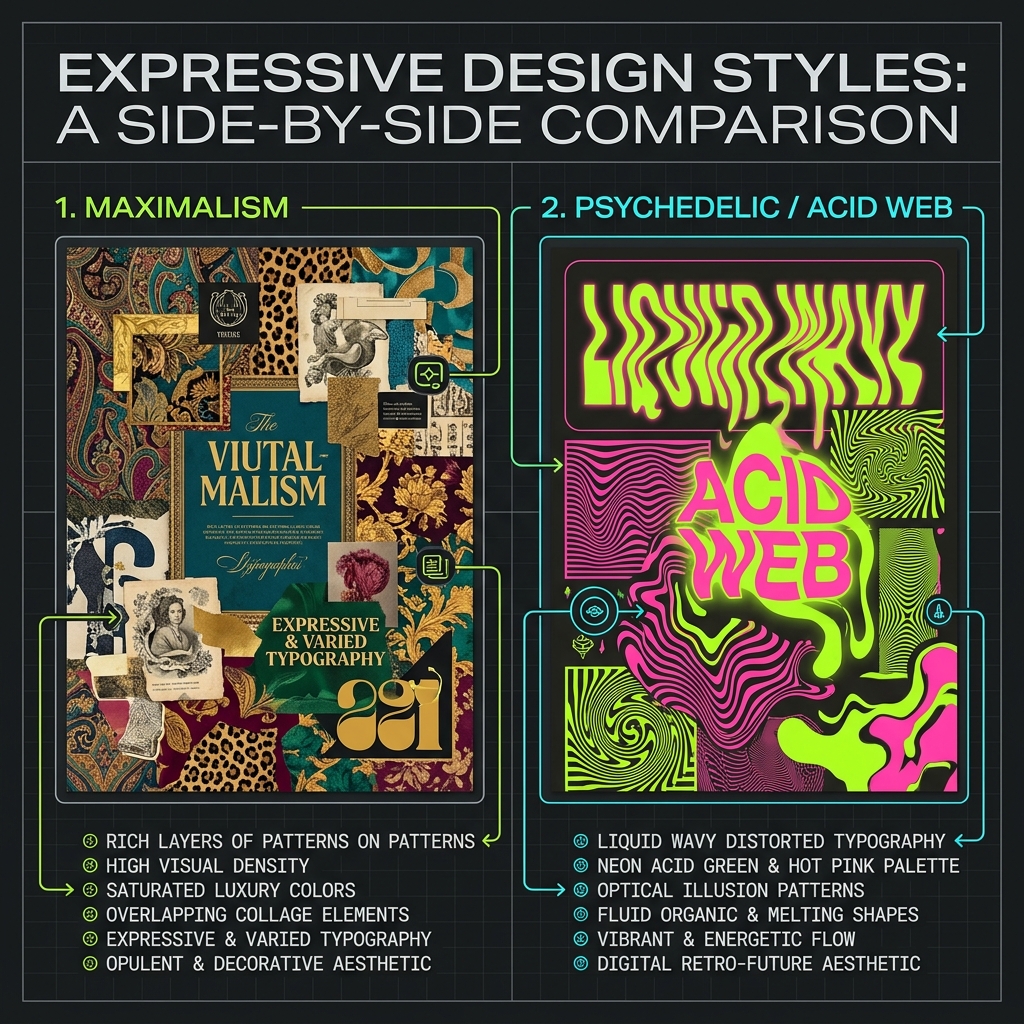 Cetak Biru Desain Ekspresif Maximalism vs Psychedelic