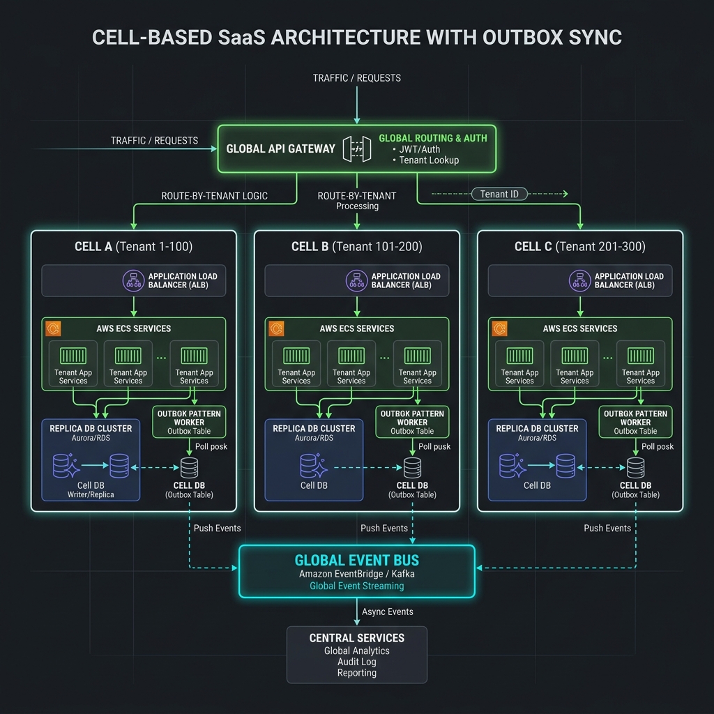 Cell-Based SaaS Architecture with Outbox Sync