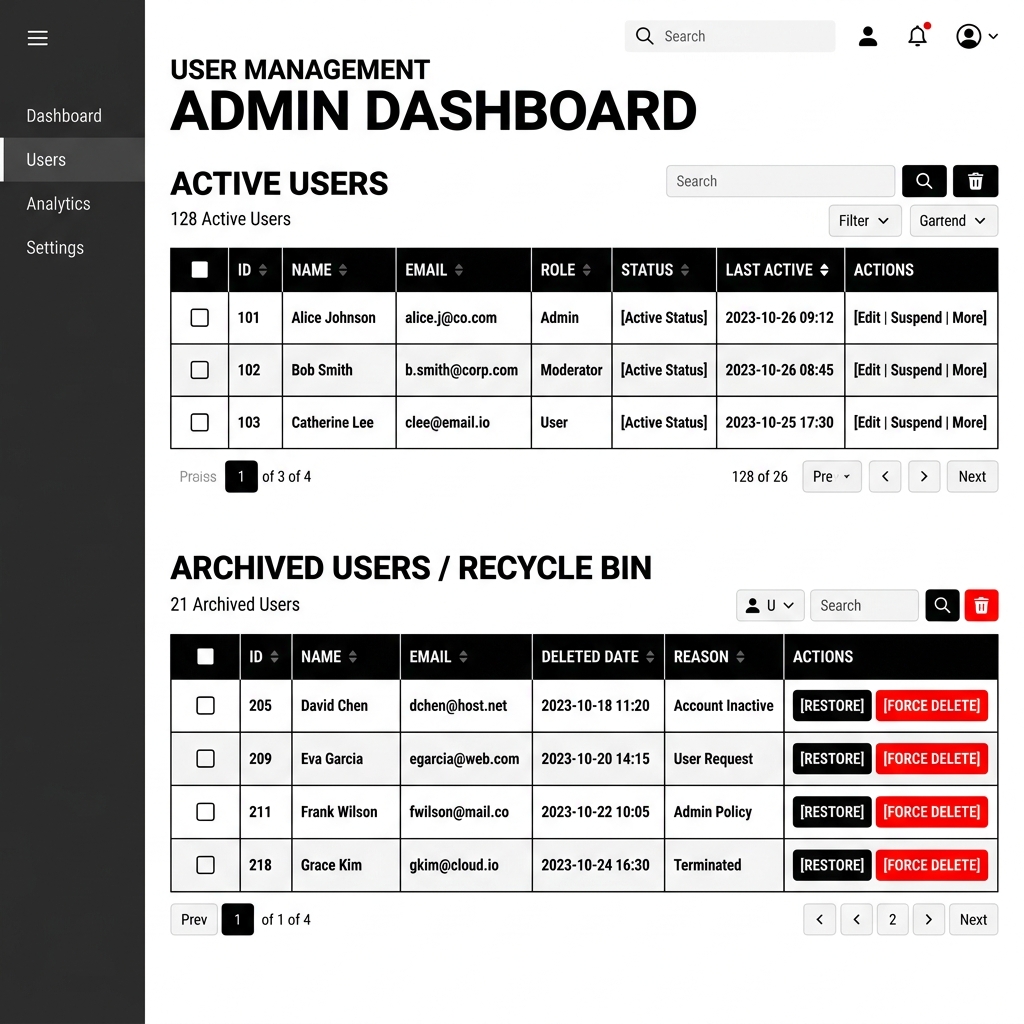 Dashboard UI Soft Delete