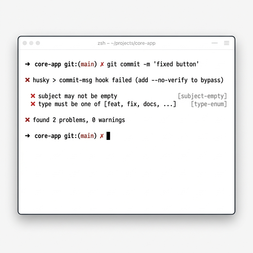 Terminal Error Output dari Commitlint